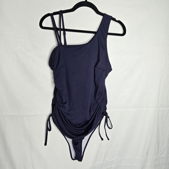 Amazon Other - 2xl Women's One Piece Swimsuit Ribbed Navy Blue Side Ties Adjustable Straps